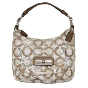 Coach Kristin Signature Canvas Khaki Cream Optic Art Sequin Crossbody Satchel